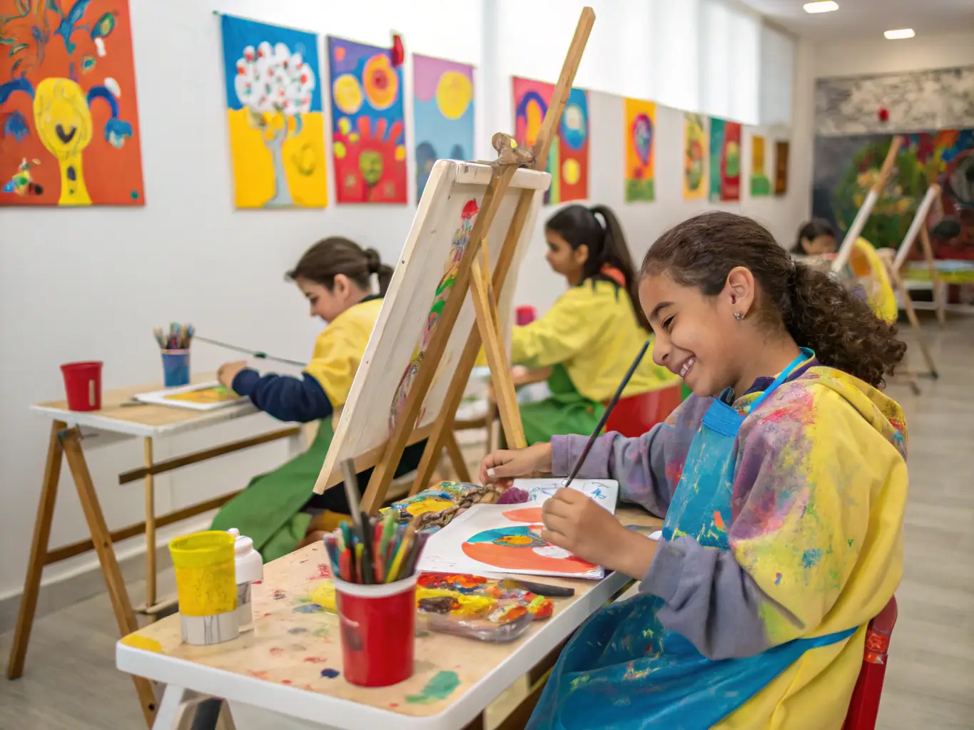 A vibrant image of children participating in an art workshop at MJC Montluçon, showcasing creativity and engagement.
